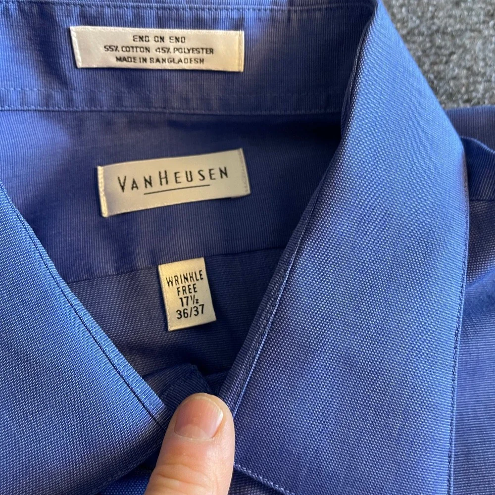 Van Heusen Mens Blue End On End Dress Shirt Wrinkle Free 17.5 36/37 Long Sleeve - Picture 3 of 6